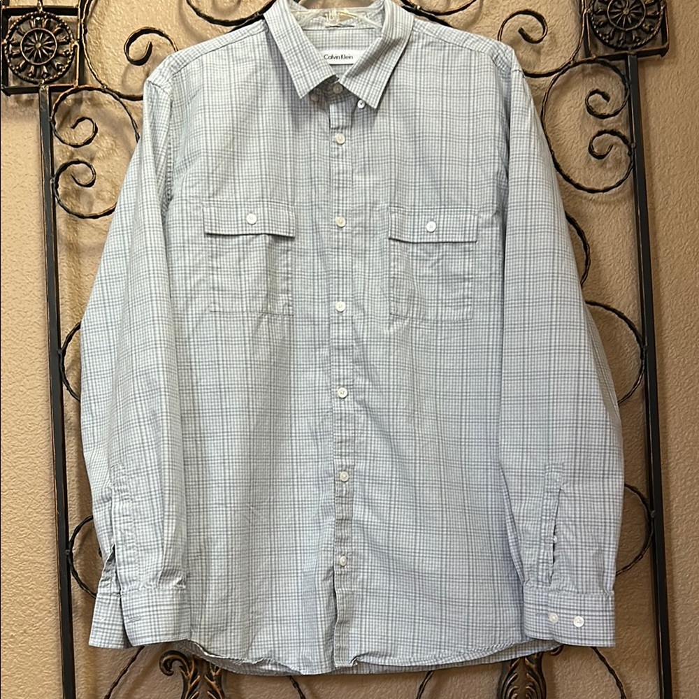 Calvin Klein Men's Grey Checkered Shirt